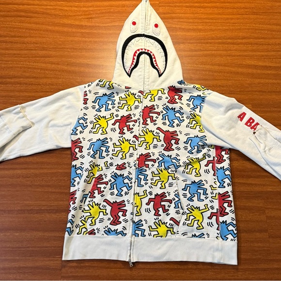 Bape White Hoodie with Red, Blue, Yellow Graphics - Picture 1 of 2